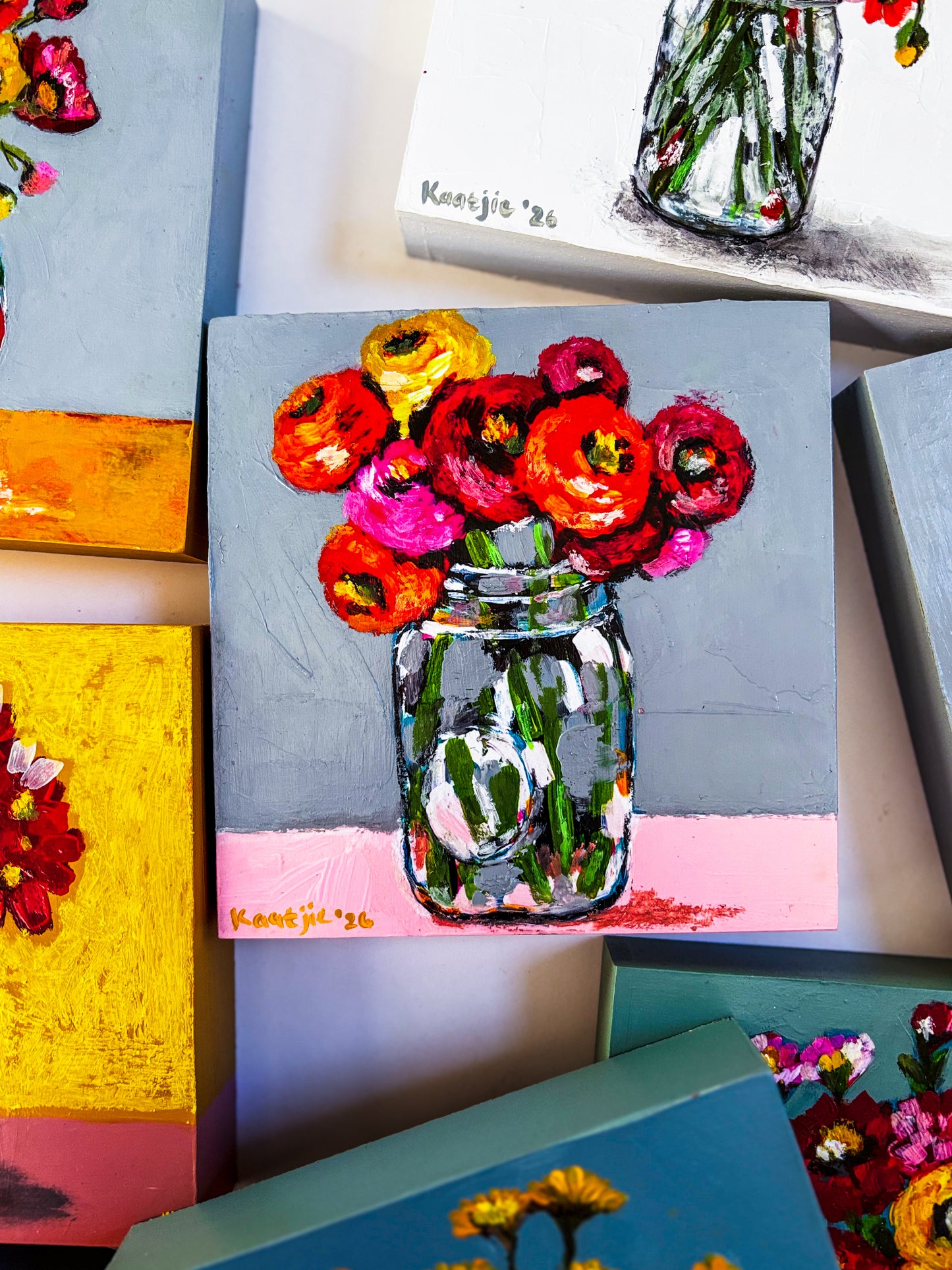 Flowers in a Vase: Mixed Media Paintings