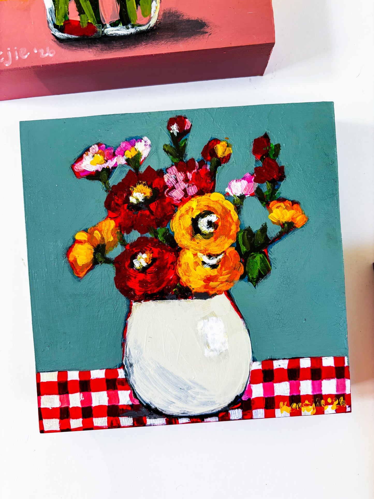 Flowers in a Vase: Mixed Media Paintings